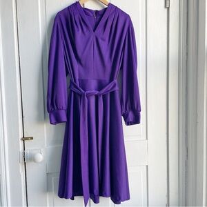 Vintage 70s Royal Purple Roaman’s Plus Size Long Sleeve Dress